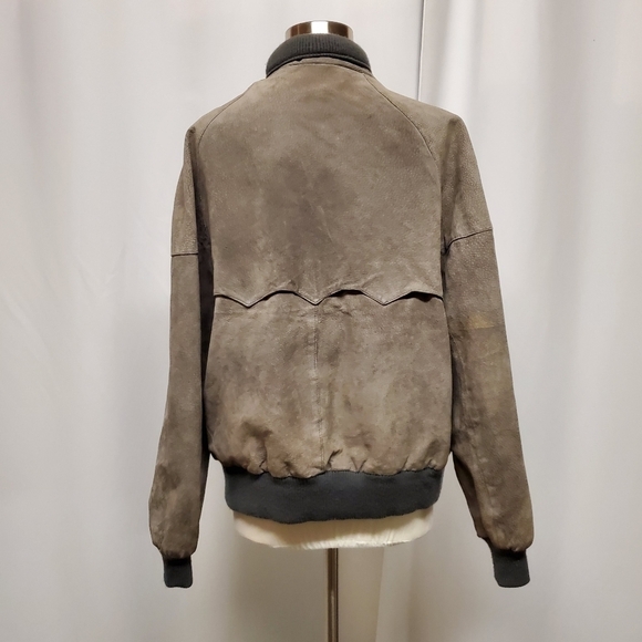 Vintage 90s y2k Gray Suede Leather Bomber Jacket The Fox Collection L - Picture 4 of 9